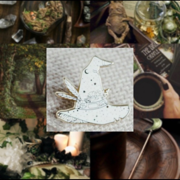 Floral Witch Hat Enamel Pin 🌿🤍 - Picture 2 of 2
